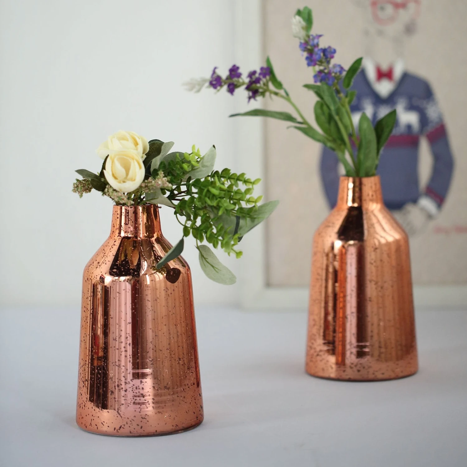2 Pack | Rose Gold Vessel Shaped Mercury Glass Vase Flower Centerpieces 11 2 Pack | Rose Gold Vessel Shaped Mercury Glass Vase Flower Centerpieces - Image 11