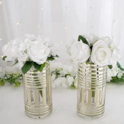 2 Pack | Striped Cylinder Glass Vase Flower Centerpieces -Home Decor Promotional Store VASE A61 10 GOLD D17 66166a54 e8c1 4336 a7f3 dfa819795700