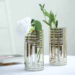 2 Pack | Striped Cylinder Glass Vase Flower Centerpieces -Home Decor Promotional Store VASE A61 10 GOLD 01 9bfa8d8c d169 4c8a a54e ed7134d51d59