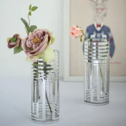 2 Pack | Striped Cylinder Glass Vase Flower Centerpieces -Home Decor Promotional Store VASE A61 12 SILV D08