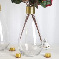 Pack Of 2 - Clear Glass Flower Vase With Gold Metal Top, Decorative Glass Jars -Home Decor Promotional Store VASE A62 14 D01
