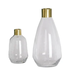 Pack Of 2 - Clear Glass Flower Vase With Gold Metal Top, Decorative Glass Jars -Home Decor Promotional Store VASE A62 14 D05