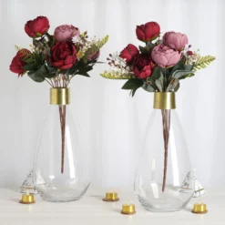 Pack Of 2 - Clear Glass Flower Vase With Gold Metal Top, Decorative Glass Jars
