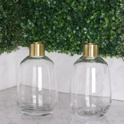 Pack Of 2 - Clear Glass Flower Vase With Gold Metal Top, Decorative Glass Jars -Home Decor Promotional Store VASE A62 9 D03.progressive 41a2d31d 34ad 4a02 b3c8 066a76a08af3