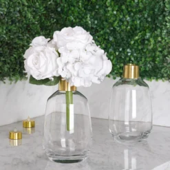 Pack Of 2 - Clear Glass Flower Vase With Gold Metal Top, Decorative Glass Jars -Home Decor Promotional Store VASE A62 9 D04