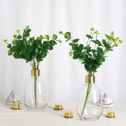 Pack Of 2 - Clear Glass Flower Vase With Gold Metal Top, Decorative Glass Jars -Home Decor Promotional Store VASE A62 9 01