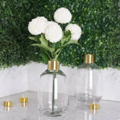 Pack Of 2 - Clear Glass Flower Vase With Gold Metal Top, Decorative Glass Jars -Home Decor Promotional Store VASE A62 9 02