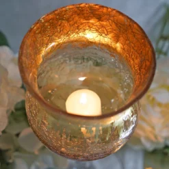 Set Of 3 | Hurricane Long Stem Gold Foil Crackle Glass Vases Candle Holder Set - 16"/14"/12" -Home Decor Promotional Store VASE A63 GOLD D10