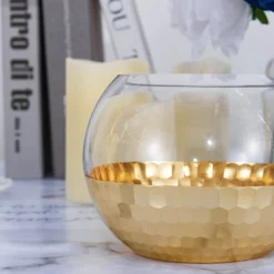 2 Pack Gold Honeycomb Glass Bubble Vase, Candle Holders Table Centerpiece 4.5" -Home Decor Promotional Store VASE A69 GOLD D18