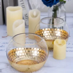 2 Pack Gold Honeycomb Glass Bubble Vase, Candle Holders Table Centerpiece 4.5" -Home Decor Promotional Store VASE A69 GOLD D19