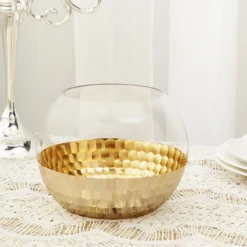 2 Pack Gold Honeycomb Glass Bubble Vase, Candle Holders Table Centerpiece 4.5" -Home Decor Promotional Store VASE A69 GOLD D20