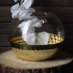 2 Pack Gold Honeycomb Glass Bubble Vase, Candle Holders Table Centerpiece 4.5" -Home Decor Promotional Store VASE A69 GOLD D24