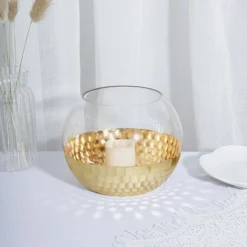 2 Pack Gold Honeycomb Glass Bubble Vase, Candle Holders Table Centerpiece 4.5" -Home Decor Promotional Store VASE A69 GOLD 02