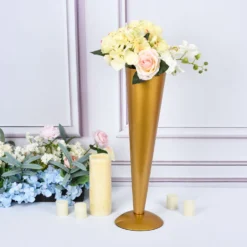 Tall Brushed Gold Metal Trumpet Flower Vase Table Centerpiece 27 Tall Brushed Gold Metal Trumpet Flower Vase Table Centerpiece -Home Decor Promotional Store VASE A71 20 GOLD D01