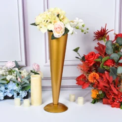 Tall Brushed Gold Metal Trumpet Flower Vase Table Centerpiece 28 Tall Brushed Gold Metal Trumpet Flower Vase Table Centerpiece -Home Decor Promotional Store VASE A71 20 GOLD D02
