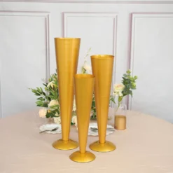 Tall Brushed Gold Metal Trumpet Flower Vase Table Centerpiece