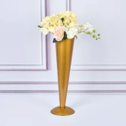 Tall Brushed Gold Metal Trumpet Flower Vase Table Centerpiece 29 Tall Brushed Gold Metal Trumpet Flower Vase Table Centerpiece -Home Decor Promotional Store VASE A71 20 GOLD 01