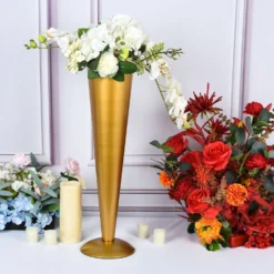 Tall Brushed Gold Metal Trumpet Flower Vase Table Centerpiece 34 Tall Brushed Gold Metal Trumpet Flower Vase Table Centerpiece -Home Decor Promotional Store VASE A71 24 GOLD D01