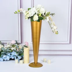 Tall Brushed Gold Metal Trumpet Flower Vase Table Centerpiece 35 Tall Brushed Gold Metal Trumpet Flower Vase Table Centerpiece -Home Decor Promotional Store VASE A71 24 GOLD D02