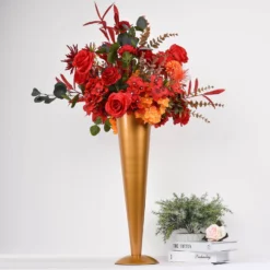 Tall Brushed Gold Metal Trumpet Flower Vase Table Centerpiece 22 Tall Brushed Gold Metal Trumpet Flower Vase Table Centerpiece -Home Decor Promotional Store VASE A71 24 GOLD D07