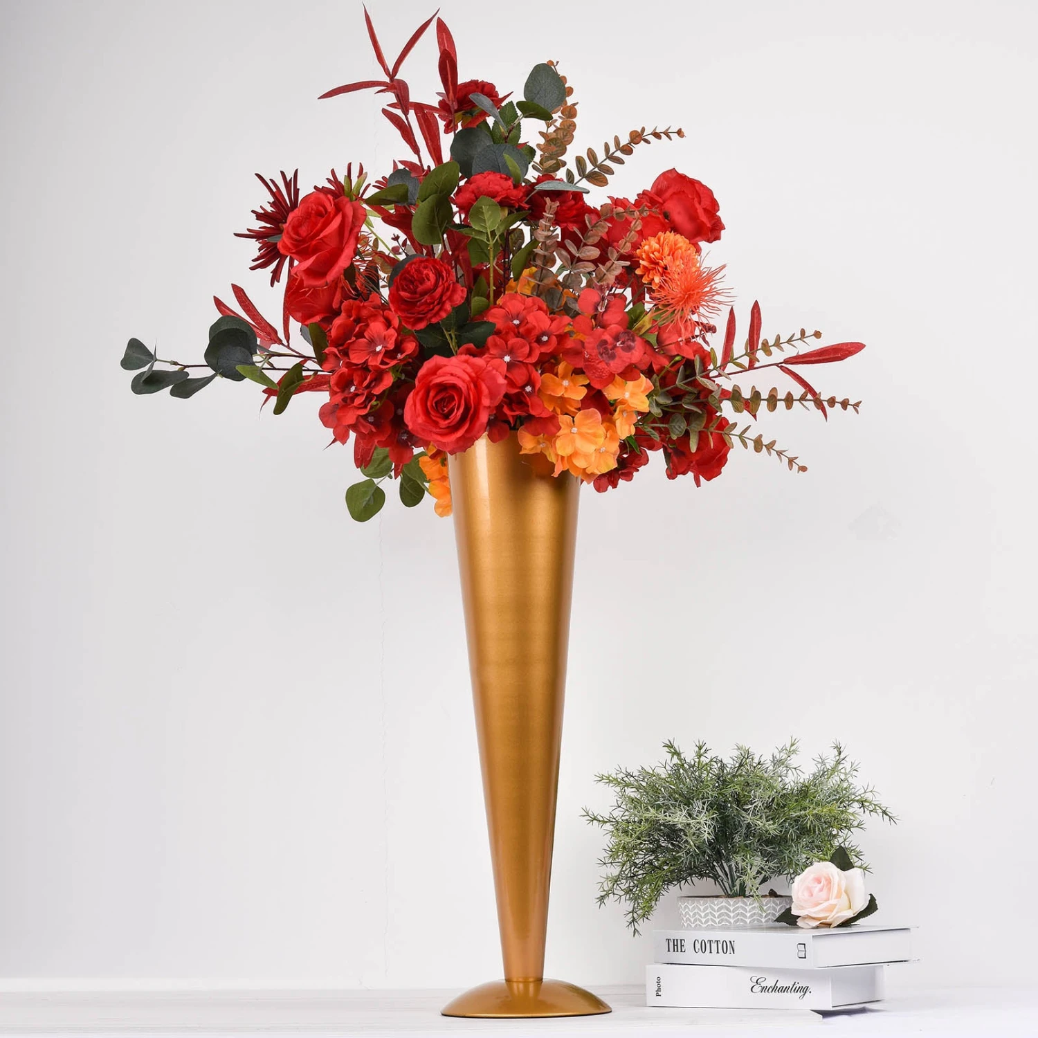 Tall Brushed Gold Metal Trumpet Flower Vase Table Centerpiece 3 Tall Brushed Gold Metal Trumpet Flower Vase Table Centerpiece - Image 3