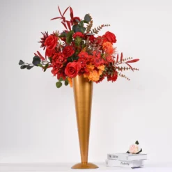 Tall Brushed Gold Metal Trumpet Flower Vase Table Centerpiece 32 Tall Brushed Gold Metal Trumpet Flower Vase Table Centerpiece -Home Decor Promotional Store VASE A71 24 GOLD D08