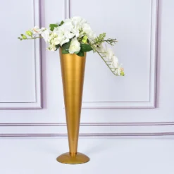 Tall Brushed Gold Metal Trumpet Flower Vase Table Centerpiece 33 Tall Brushed Gold Metal Trumpet Flower Vase Table Centerpiece -Home Decor Promotional Store VASE A71 24 GOLD 01