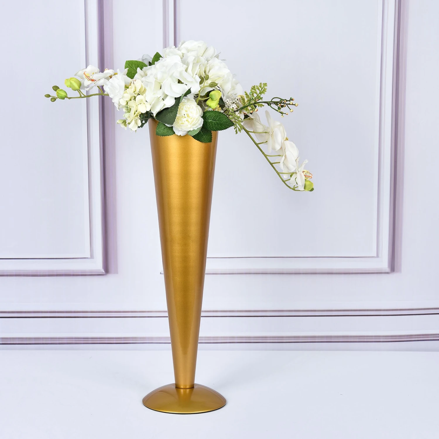 Tall Brushed Gold Metal Trumpet Flower Vase Table Centerpiece 14 Tall Brushed Gold Metal Trumpet Flower Vase Table Centerpiece - Image 14