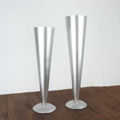 Tall Brushed Silver Metal Trumpet Flower Vase Centerpiece
