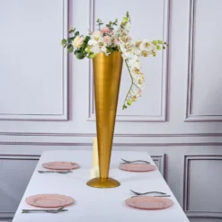 Tall Brushed Gold Metal Trumpet Flower Vase Table Centerpiece 23 Tall Brushed Gold Metal Trumpet Flower Vase Table Centerpiece -Home Decor Promotional Store VASE A71 28 GOLD 02 d02dd1f4 f3d3 495b 92cd f99da7d59a80