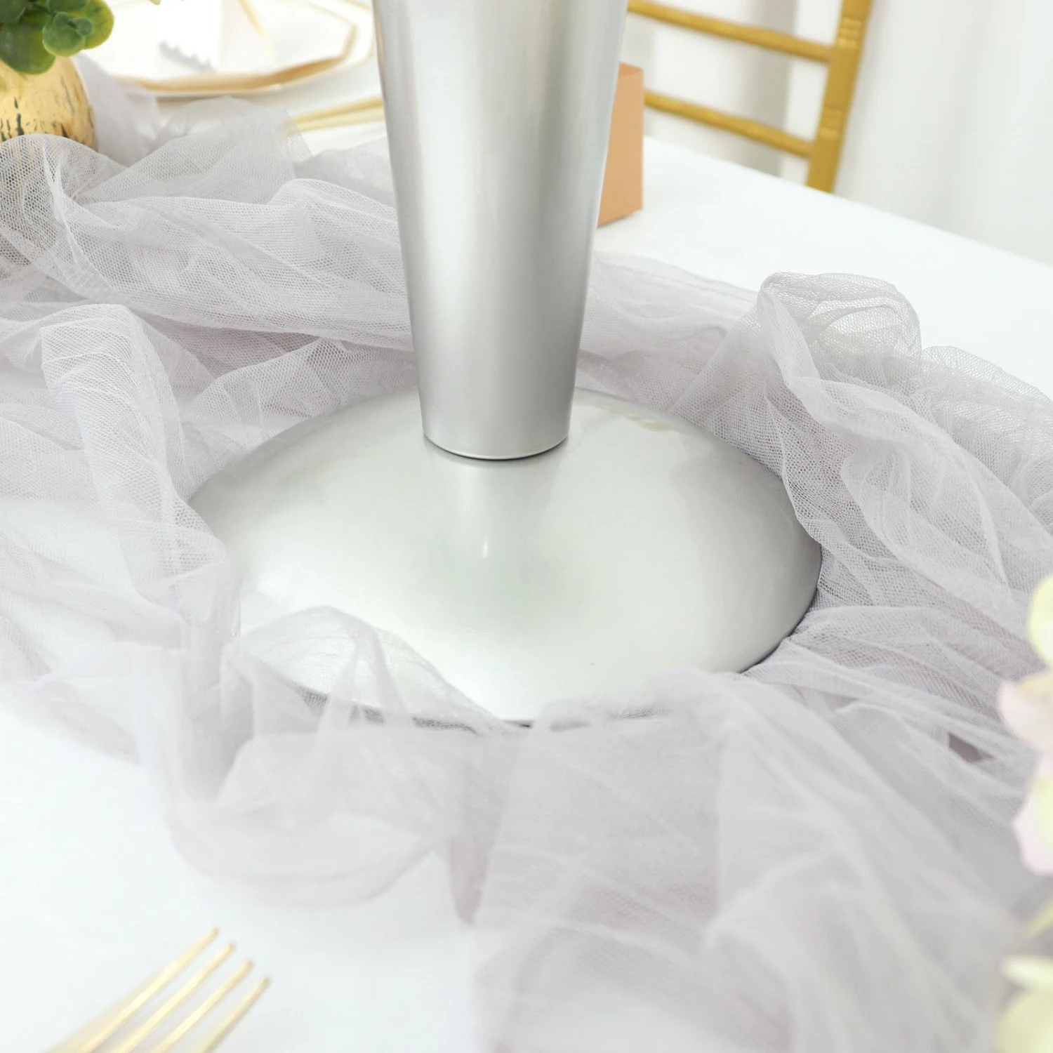 Tall Brushed Silver Metal Trumpet Flower Vase Centerpiece 16 Tall Brushed Silver Metal Trumpet Flower Vase Centerpiece - Image 16
