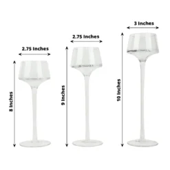 Set Of 3 | Long-Stem Clear Glass Pedestal Table Vase Centerpieces, Tall Tealight Disc Candle Holders - 8", 9", 10" -Home Decor Promotional Store VASE A73 SET CLR 98
