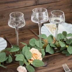 Set Of 3 | Long-Stem Clear Glass Pedestal Table Vase Centerpieces, Tall Tealight Disc Candle Holders - 8", 9", 10" -Home Decor Promotional Store VASE A73 SET CLR D11