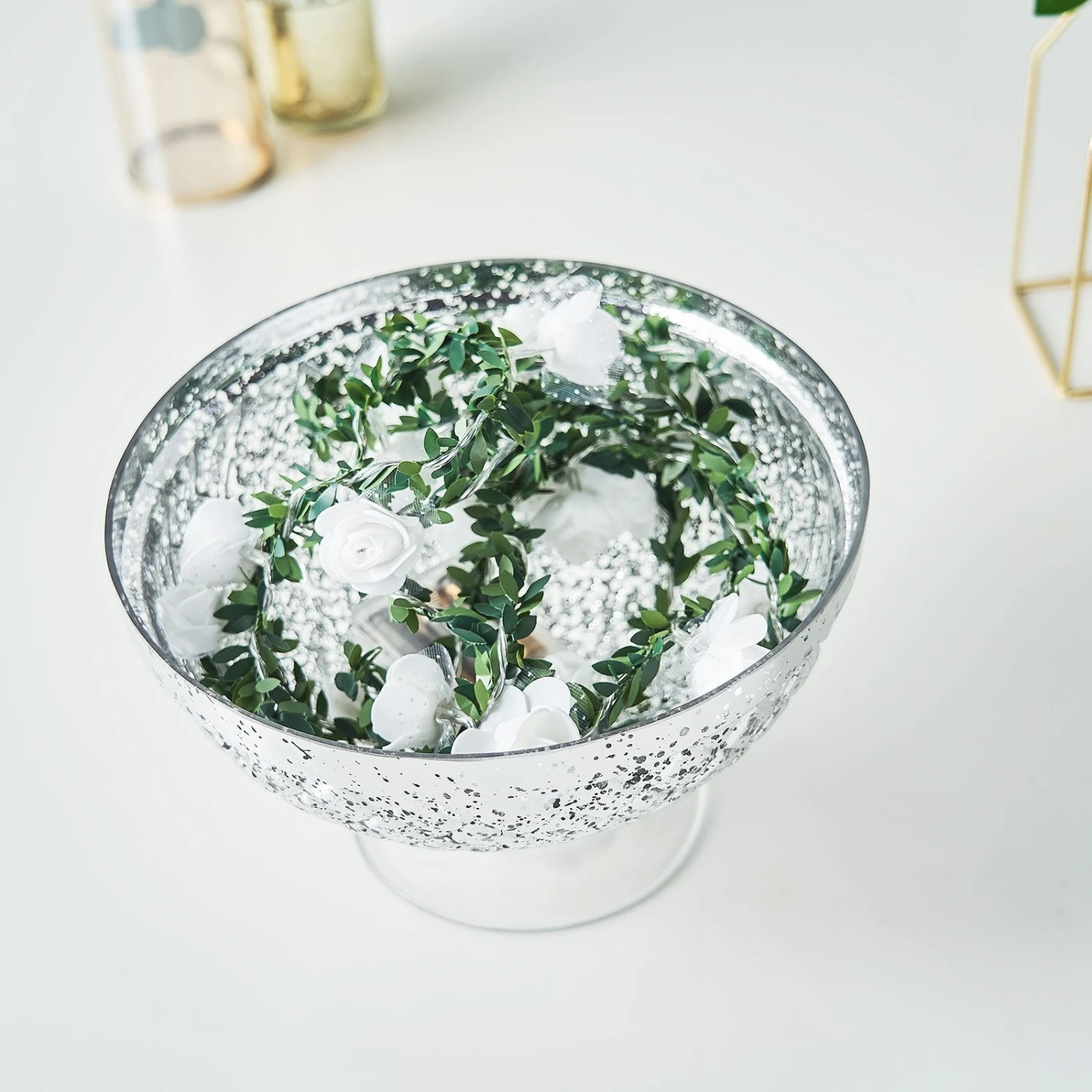 Silver Mercury Glass Compote Vase, Pedestal Bowl Centerpiece 12 Silver Mercury Glass Compote Vase, Pedestal Bowl Centerpiece - Image 12