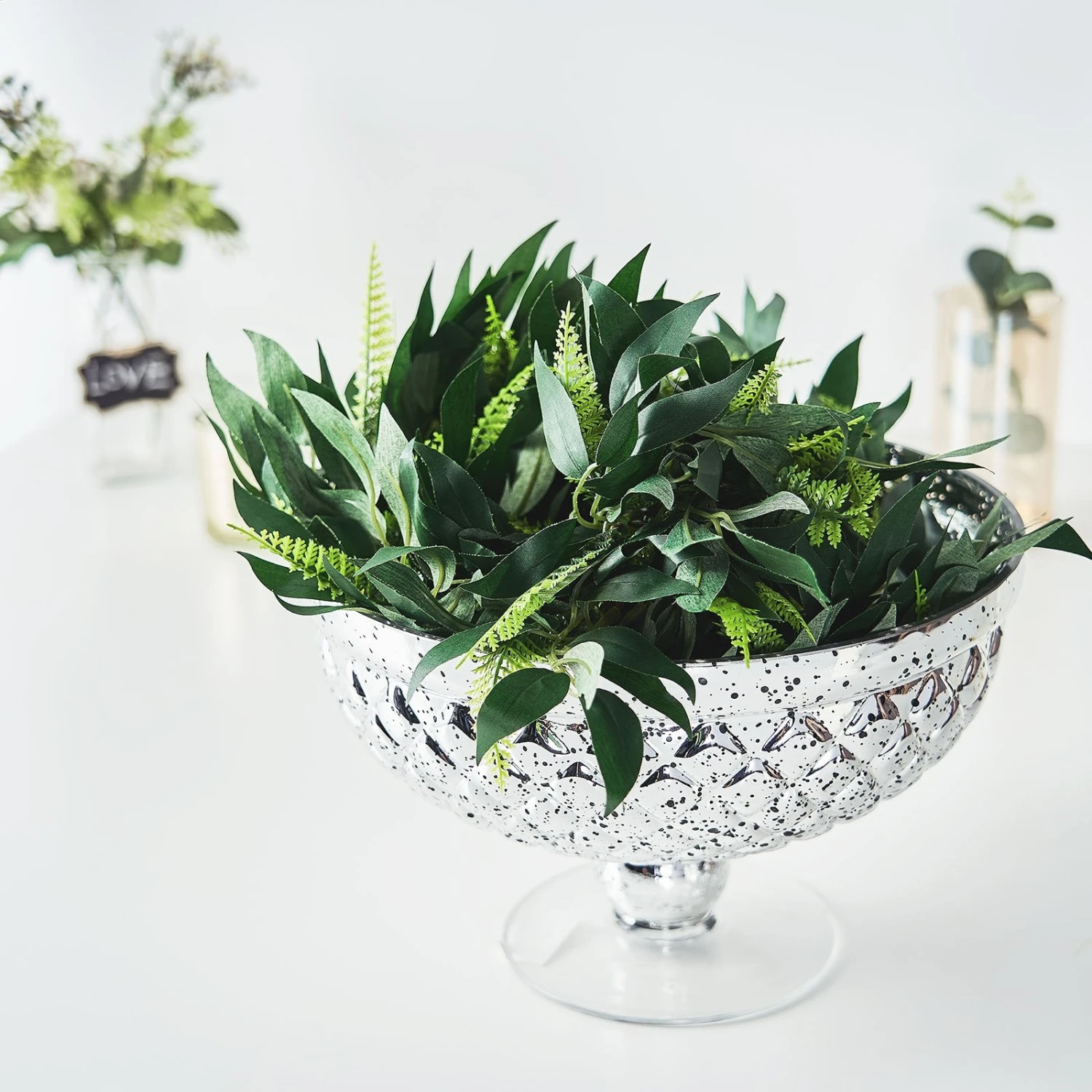 Silver Mercury Glass Compote Vase, Pedestal Bowl Centerpiece 4 Silver Mercury Glass Compote Vase, Pedestal Bowl Centerpiece - Image 4