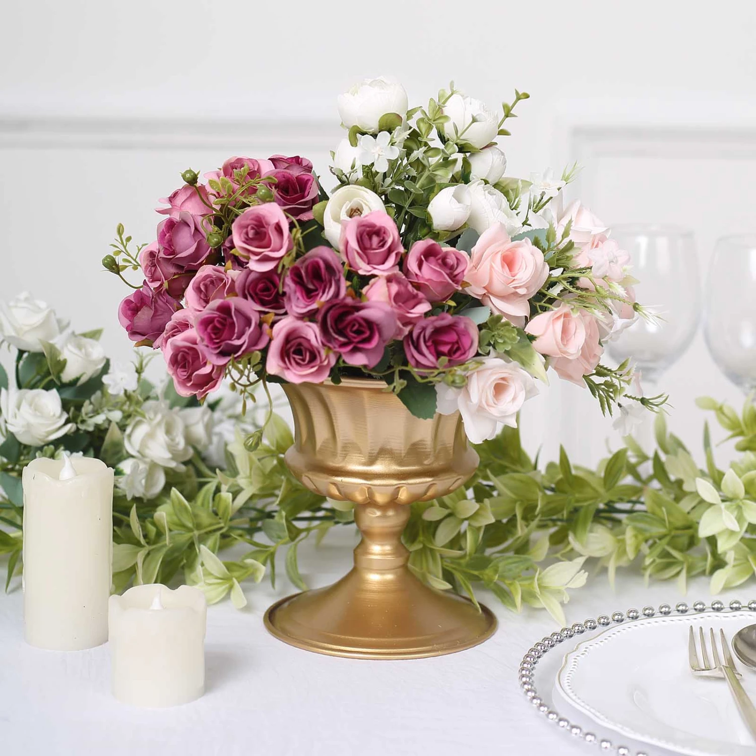 2 Pack Gold Metal Roman Style Flower Table Pedestal Vase, Antique Mini Compote Vase 6" 5 2 Pack Gold Metal Roman Style Flower Table Pedestal Vase, Antique Mini Compote Vase 6" - Image 5