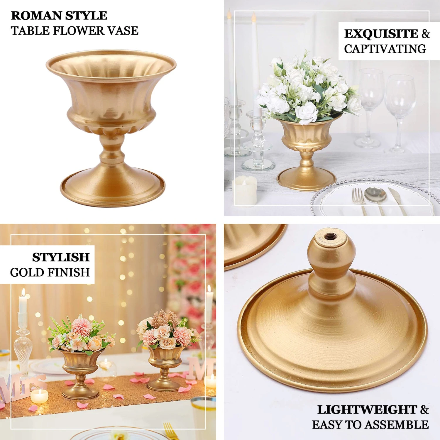 2 Pack Gold Metal Roman Style Flower Table Pedestal Vase, Antique Mini Compote Vase 6" 2 2 Pack Gold Metal Roman Style Flower Table Pedestal Vase, Antique Mini Compote Vase 6" - Image 2
