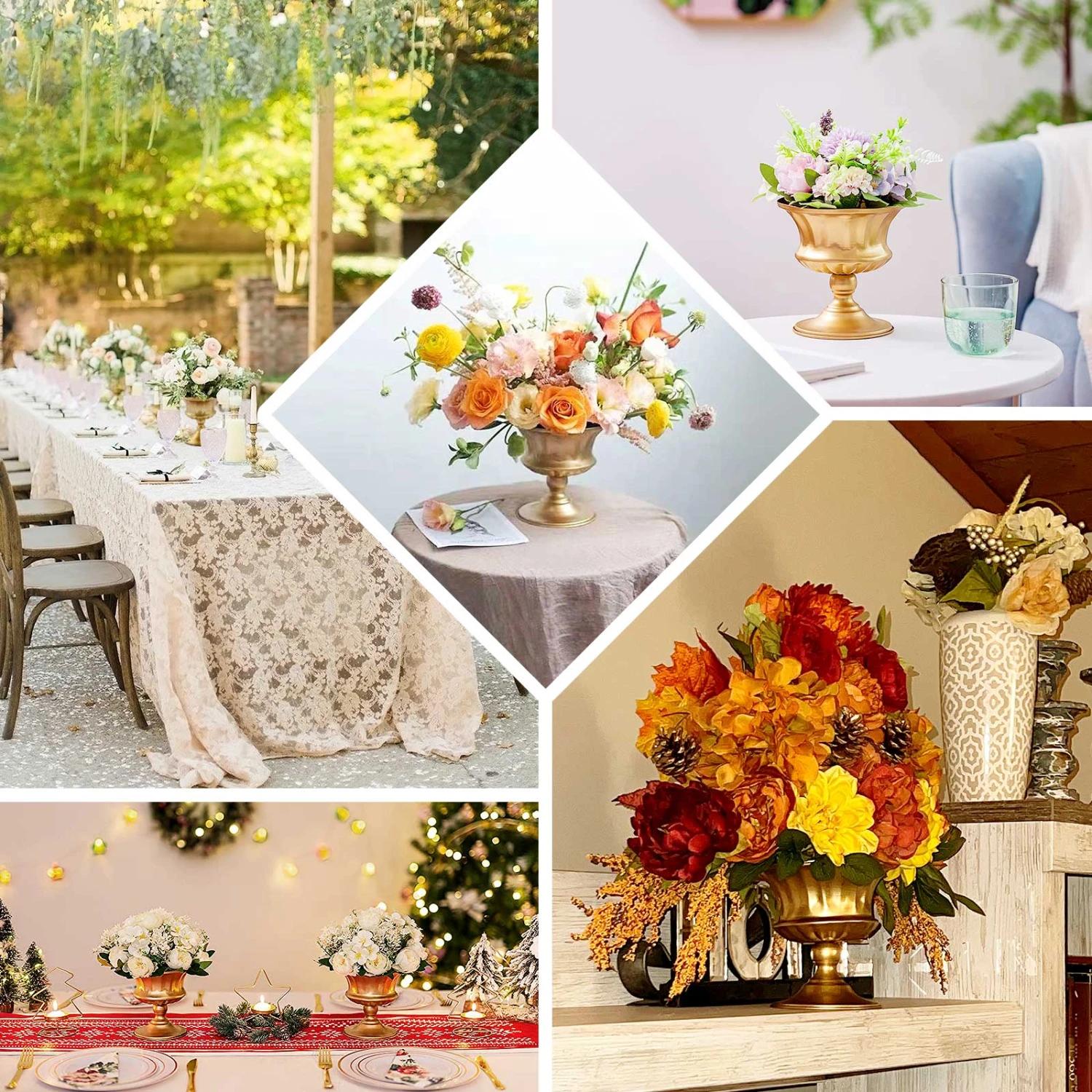 2 Pack Gold Metal Roman Style Flower Table Pedestal Vase, Antique Mini Compote Vase 6" 3 2 Pack Gold Metal Roman Style Flower Table Pedestal Vase, Antique Mini Compote Vase 6" - Image 3