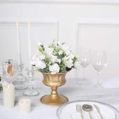 2 Pack Gold Metal Roman Style Flower Table Pedestal Vase, Antique Mini Compote Vase 6"