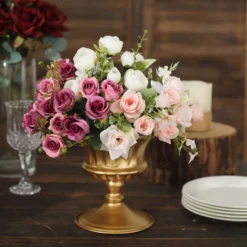 2 Pack Gold Metal Roman Style Flower Table Pedestal Vase, Antique Mini Compote Vase 6" 19 2 Pack Gold Metal Roman Style Flower Table Pedestal Vase, Antique Mini Compote Vase 6" -Home Decor Promotional Store VASE PB002 6 GOLD 02