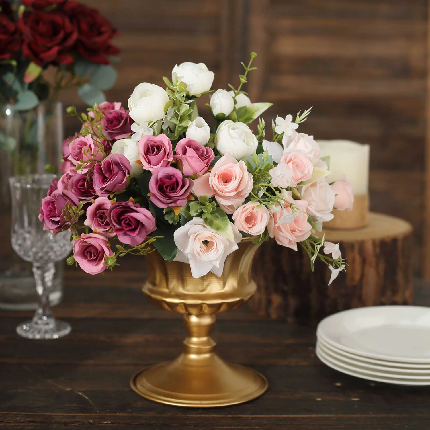 2 Pack Gold Metal Roman Style Flower Table Pedestal Vase, Antique Mini Compote Vase 6" 8 2 Pack Gold Metal Roman Style Flower Table Pedestal Vase, Antique Mini Compote Vase 6" - Image 8