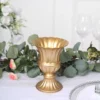 2 Pack Gold Metal Trumpet Style Flower Table Pedestal Vase, Antique Mini Compote Vase 6"