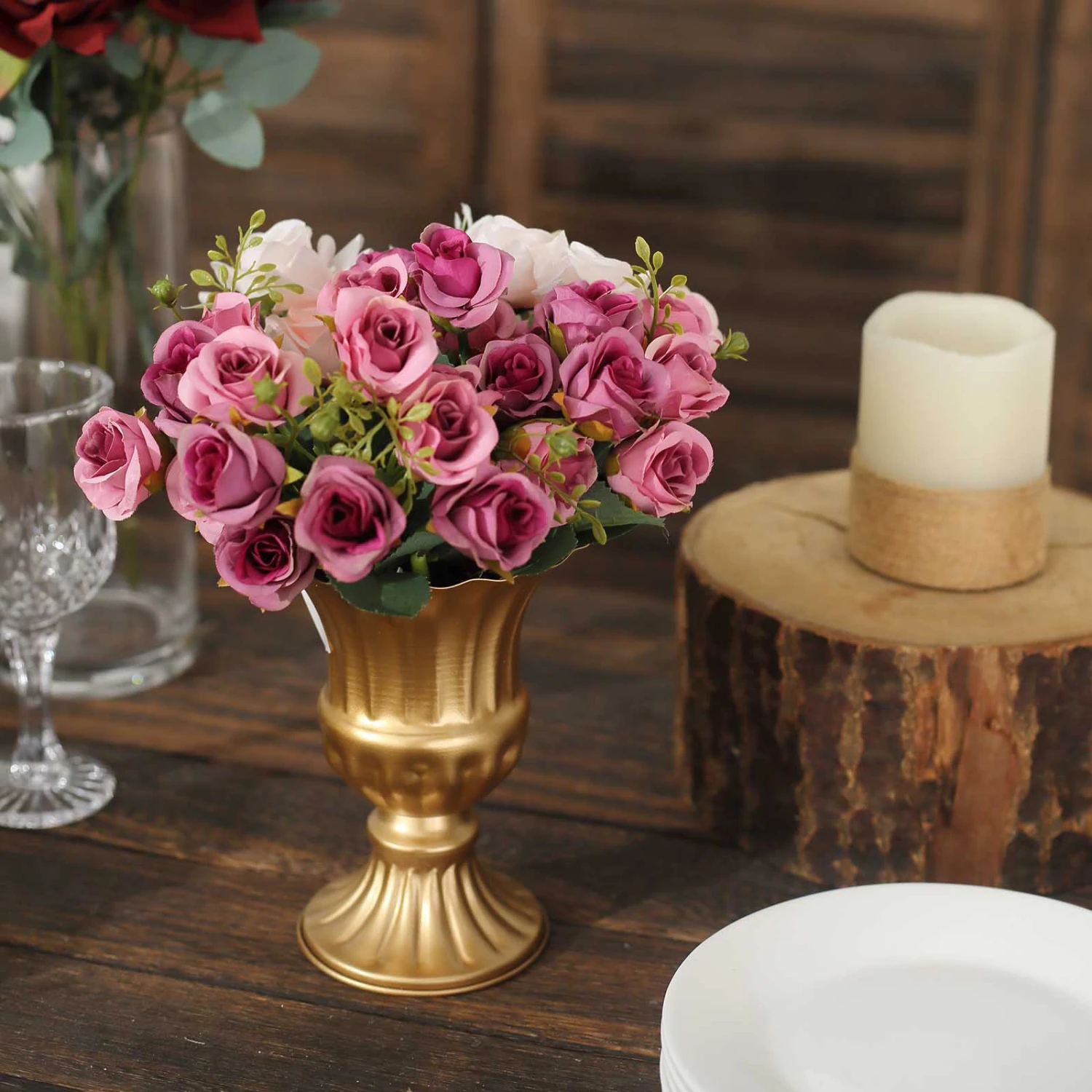 2 Pack Gold Metal Trumpet Style Flower Table Pedestal Vase, Antique Mini Compote Vase 6" 9 2 Pack Gold Metal Trumpet Style Flower Table Pedestal Vase, Antique Mini Compote Vase 6" - Image 9