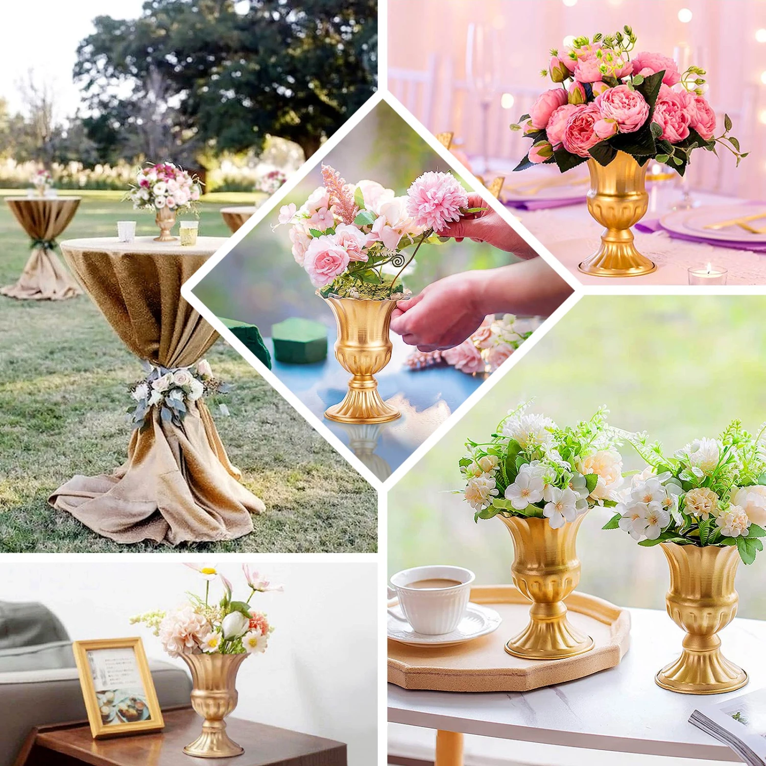 2 Pack Gold Metal Trumpet Style Flower Table Pedestal Vase, Antique Mini Compote Vase 6" 3 2 Pack Gold Metal Trumpet Style Flower Table Pedestal Vase, Antique Mini Compote Vase 6" - Image 3