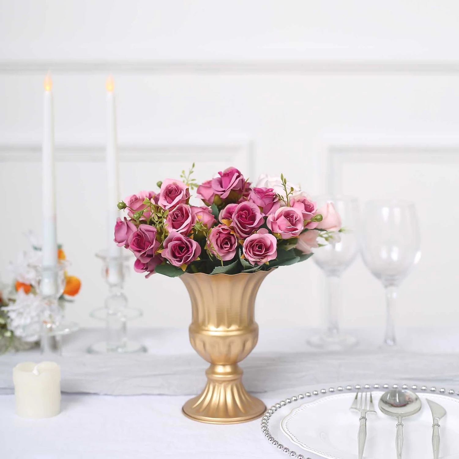 2 Pack Gold Metal Trumpet Style Flower Table Pedestal Vase, Antique Mini Compote Vase 6" 4 2 Pack Gold Metal Trumpet Style Flower Table Pedestal Vase, Antique Mini Compote Vase 6" - Image 4