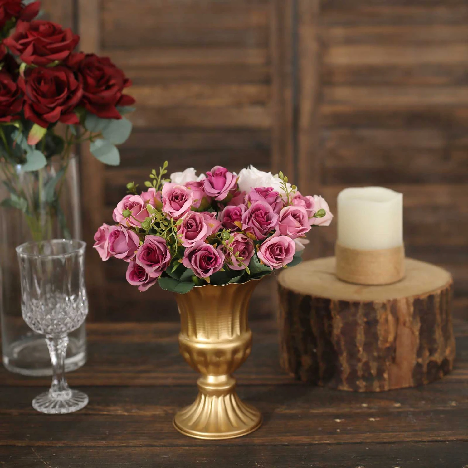 2 Pack Gold Metal Trumpet Style Flower Table Pedestal Vase, Antique Mini Compote Vase 6" 8 2 Pack Gold Metal Trumpet Style Flower Table Pedestal Vase, Antique Mini Compote Vase 6" - Image 8