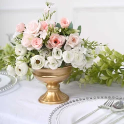 2 Pack Gold Metal Wine Goblet Style Flower Table Pedestal Vase, Antique Mini Compote Vase 4" -Home Decor Promotional Store VASE PB004 6 GOLD D03