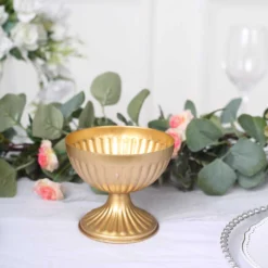 2 Pack Gold Metal Ribbed Bowl Style Flower Table Pedestal Vase, Antique Mini Compote Vase 4" 14 2 Pack Gold Metal Ribbed Bowl Style Flower Table Pedestal Vase, Antique Mini Compote Vase 4" -Home Decor Promotional Store VASE PB005 5 GOLD D01