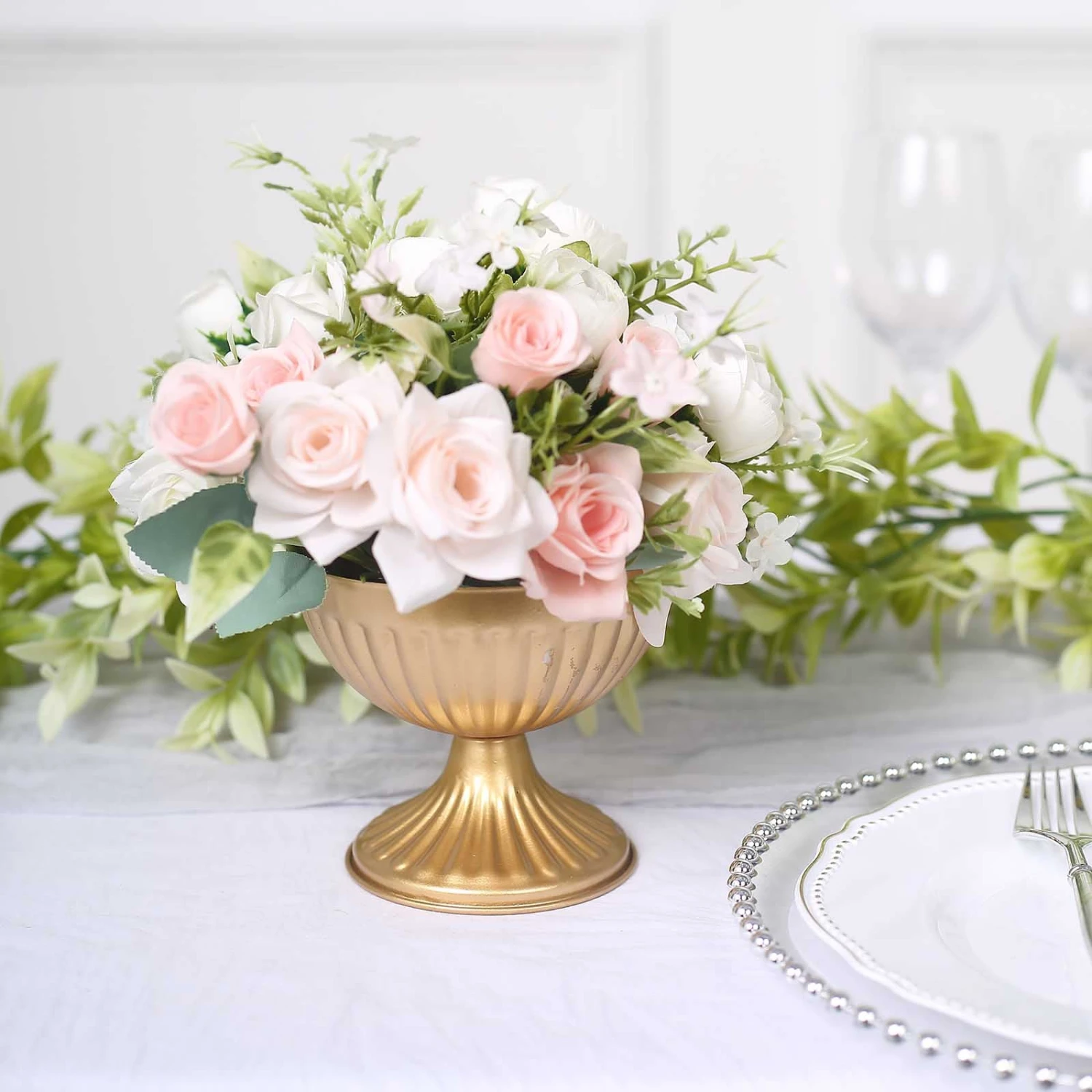 2 Pack Gold Metal Ribbed Bowl Style Flower Table Pedestal Vase, Antique Mini Compote Vase 4" 5 2 Pack Gold Metal Ribbed Bowl Style Flower Table Pedestal Vase, Antique Mini Compote Vase 4" - Image 5