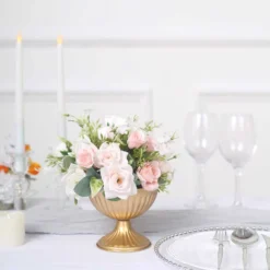 2 Pack Gold Metal Ribbed Bowl Style Flower Table Pedestal Vase, Antique Mini Compote Vase 4" 13 2 Pack Gold Metal Ribbed Bowl Style Flower Table Pedestal Vase, Antique Mini Compote Vase 4" -Home Decor Promotional Store VASE PB005 5 GOLD 01